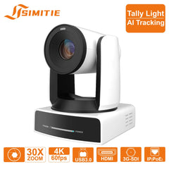 4K60 Broadcast PTZ Camera | 30x Optical Zoom, NDI, AI Tracking & Tally (White) | SIMITIE BX30UHD