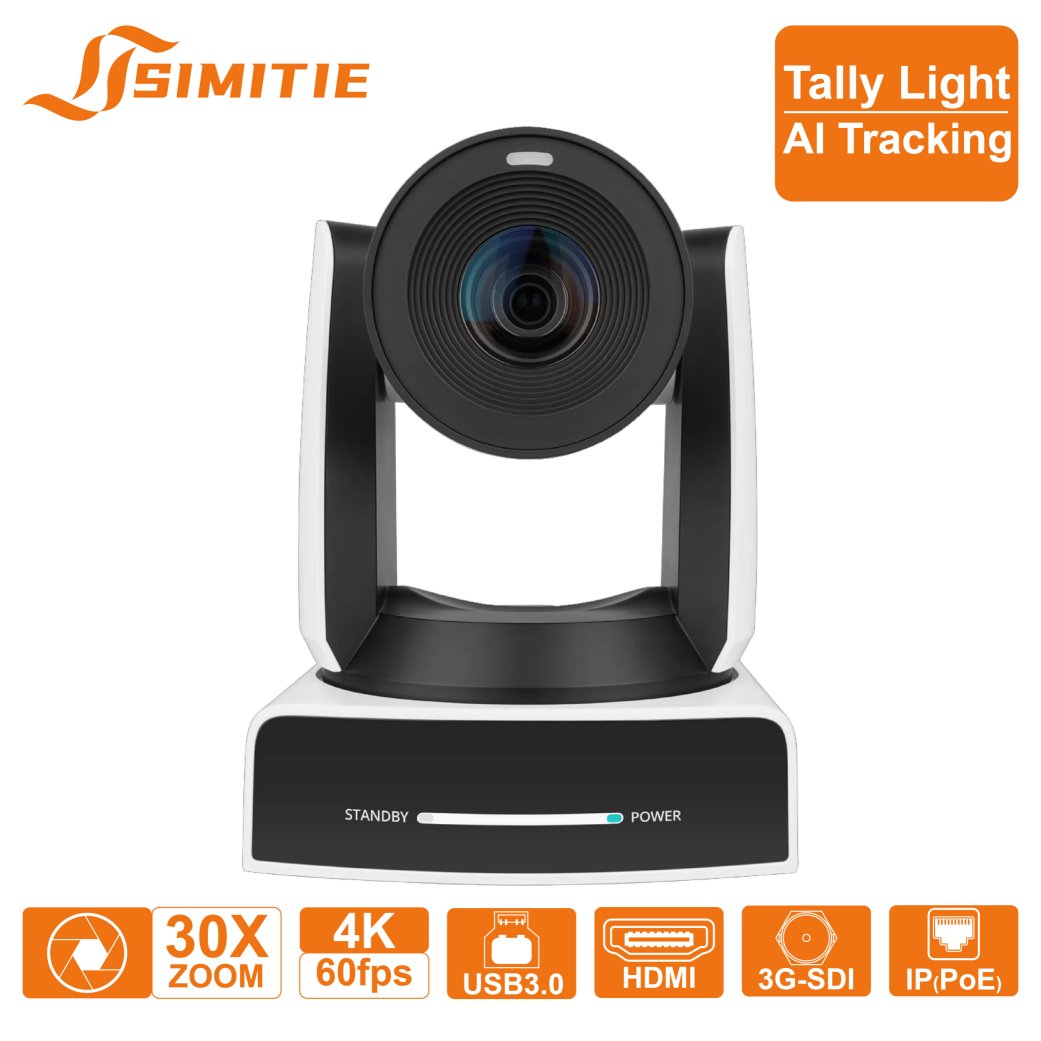 BX30UHD 4KP60 1/1.8-inch CMOS UHD 30x Optical Zoom NDI White Color AI Tracking PTZ Broadcast Camera With Tally Light