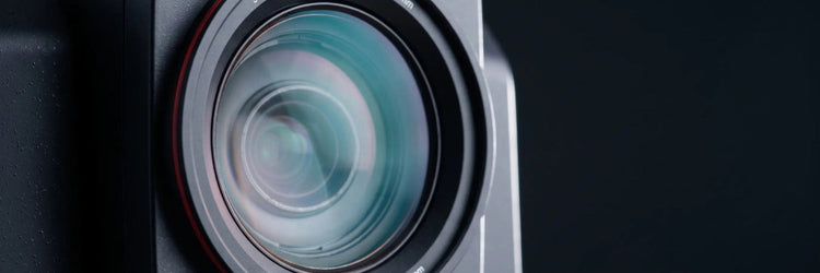 Close-up of a premium conference PTZ video camera lens. SIMITIE is a leading B2B manufacturer and supplier of professional Pro-AV equipment and video conferencing solutions.